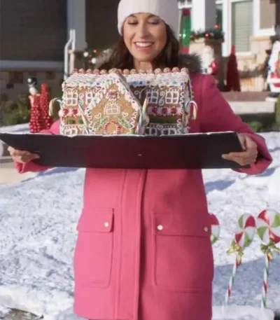Haul Out The Holly Lit Up 2023 Lacey Chabert Pink Wool Coat