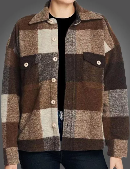 Emma Roberts Holidate Green Plaid Coat Emma Roberts Holidate Green Plaid Coat