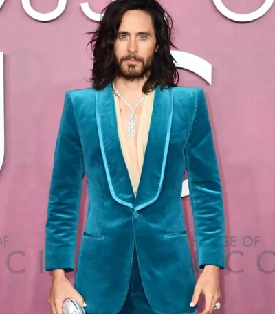 Jared Leto House Of Gucci Blue Velvet Blazer Jacket