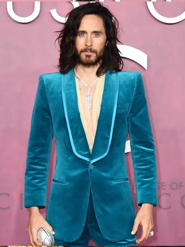 Jared Leto House Of Gucci Blue Velvet Blazer Jacket