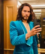 Jared Leto House Of Gucci Blue Velvet Blazer Jacket