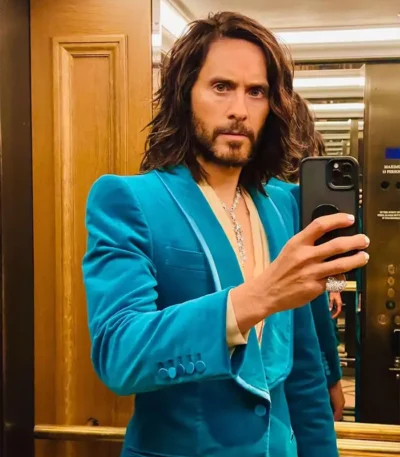 Jared Leto House Of Gucci Blue Velvet Blazer Jacket