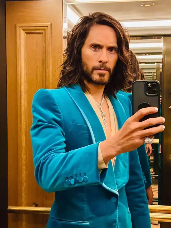 Jared Leto House Of Gucci Blue Velvet Blazer Jacket