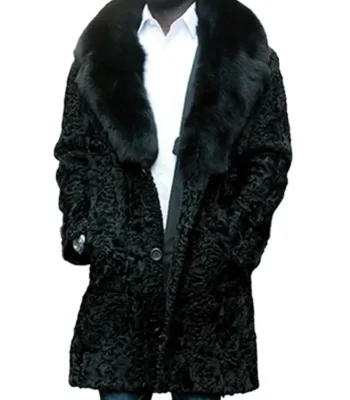 Jeffery Persian Lamb Astrakhan Black Fox Fur Collar Coat