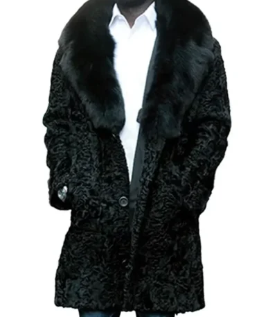 Jeffery Persian Lamb Astrakhan Black Fox Fur Collar Coat