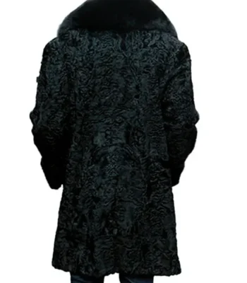 Jeffery Persian Lamb Astrakhan Black Fox Fur Collar Coat