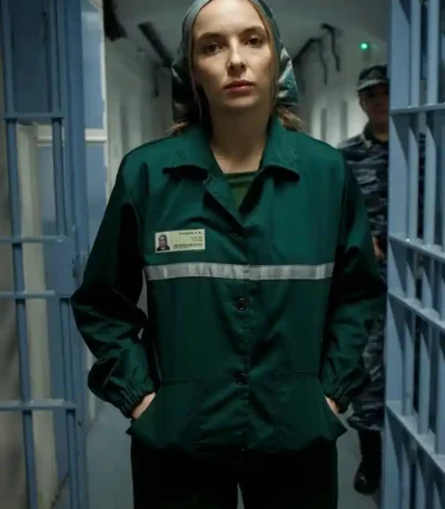 Jodie Comer Killing Eve Villanelle Shirt Style Green Cotton Jacket