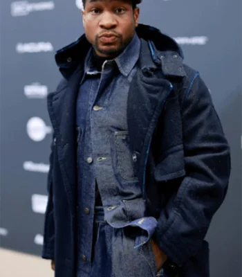 Jonathan Majors Magazine Dreams Blue Wool Long Coat