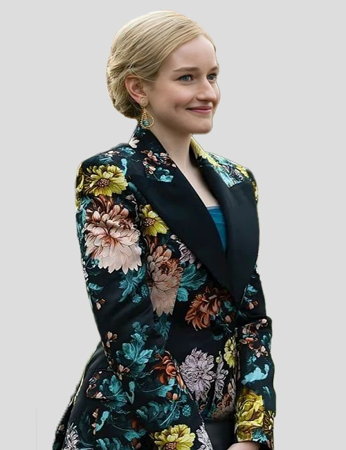 Julia Garner Inventing Anna S01 EP01 Black Flowers Printed Blazer Julia Garner Inventing Anna S01 EP01 Black Flowers Printed Blazer