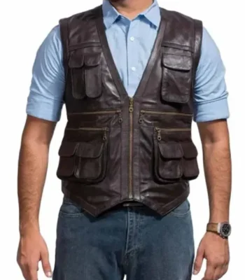Jurassic World Chris Pratt Brown Leather Utility Vest