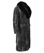 Grey Karakul Persian Lamb Fur Mink Collar Trench Coat
