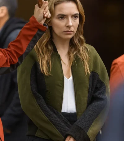 Killing Eve Villanelle Rib-Knitted Collar Green Fleece Jacket