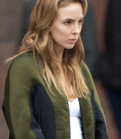 Killing Eve Villanelle Rib-Knitted Collar Green Fleece Jacket