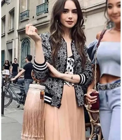 Lily Collins Emily In Paris Black Bomber Jacket