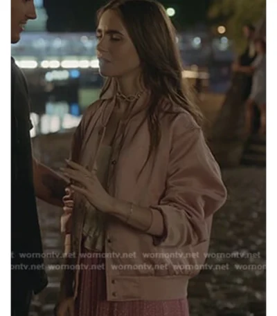 Lily Collins Emily In Paris Emily Cooper Pink Bomber Jacket