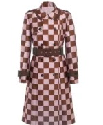 Lily Collins Emily In Paris S04 Pink Brown Checkered Trench Coat