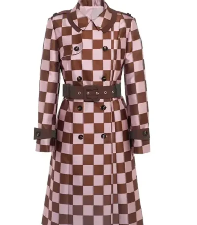 Lily Collins Emily In Paris S04 Pink Brown Checkered Trench Coat
