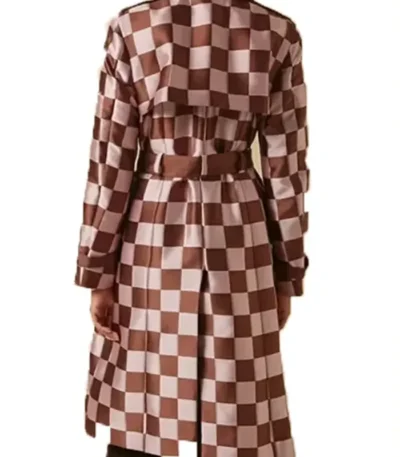 Lily Collins Emily In Paris S04 Pink Brown Checkered Trench Coat