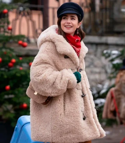 Lily Collins Emily In Paris S04 Sherpa Fur Jacket
