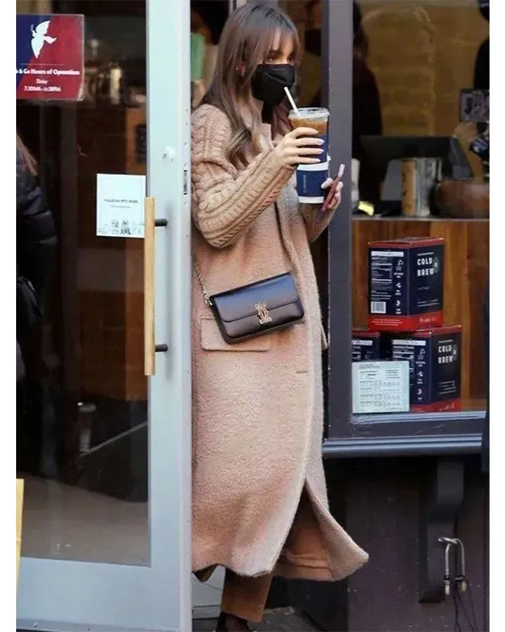 Lily Collins Emily in Paris S03 Long Beige Wool Coat Lily Collins Emily in Paris S03 Long Beige Wool Coat