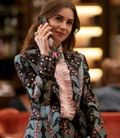 Lily Collins Emily in Paris S04 Printed Blazer