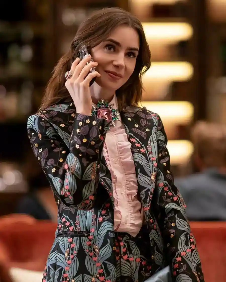 Lily Collins Emily in Paris S04 Printed Blazer Lily Collins Emily in Paris S04 Printed Blazer