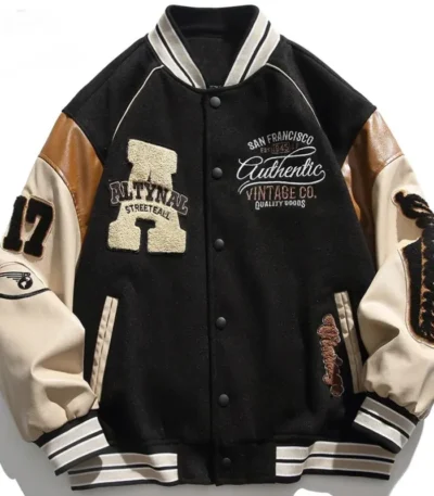 Lora Haag Hip Hop Wool Varsity Jacket With Patches