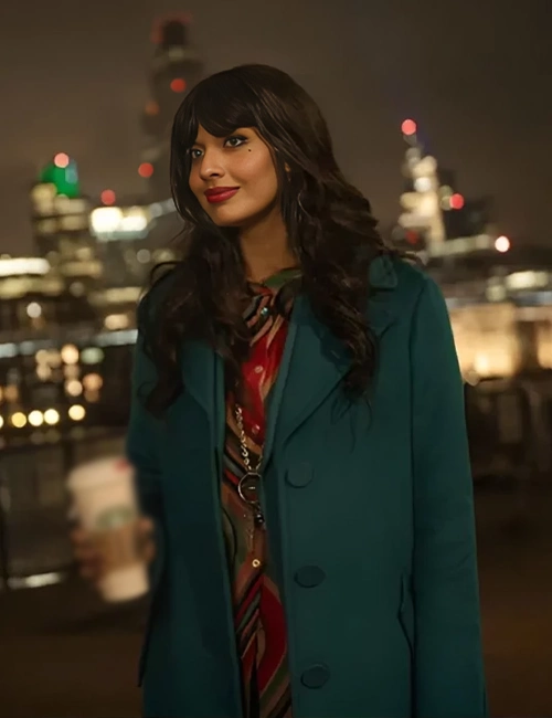 Love At First Sight 2023 Jameela Jamil Green Wool Coat Love At First Sight 2023 Jameela Jamil Green Wool Coat