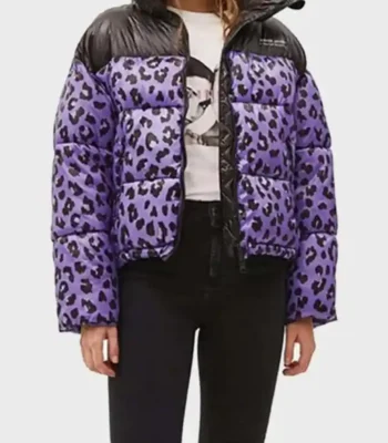 Love Life Sara Yang Purple Black Leopard Puffer Jacket