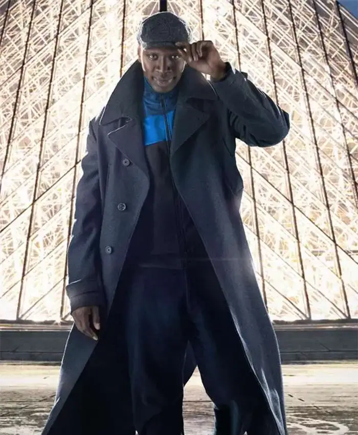 Lupin Omar Sy Black Long Wool Trench Coat Lupin Omar Sy Black Long Wool Trench Coat