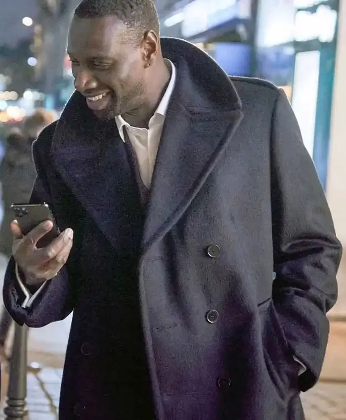 Lupin Omar Sy Navy Blue Long Trench Coat Lupin Omar Sy Navy Blue Long Trench Coat