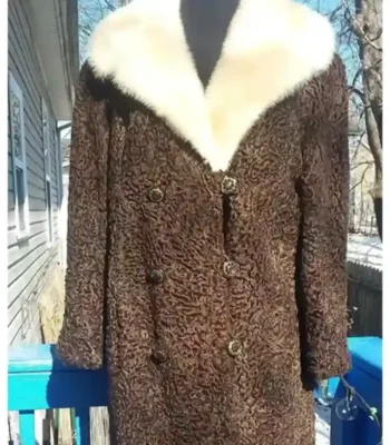 Marie Persian Lamb Coat Dark Brown with Mink Collar