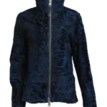 Mens Blue Swakara Lamb Fur High Collar Jacket
