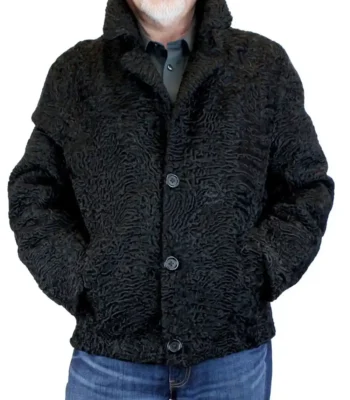 Men’s Persian Astrakhan Lamb Fur Black Bomber Jacket
