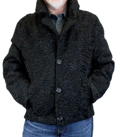 Men’s Persian Astrakhan Lamb Fur Black Bomber Jacket