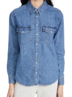 Midnight Mass Sarah Gunning Shirt Style Blue Denim Jacket