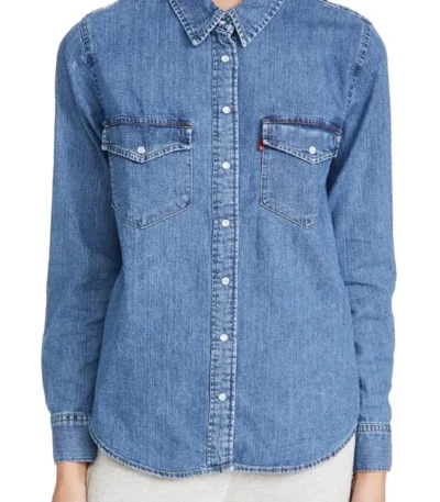 Midnight Mass Sarah Gunning Shirt Style Blue Denim Jacket