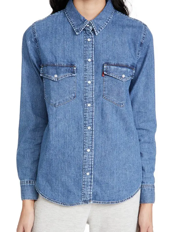 Midnight Mass Sarah Gunning Shirt Style Blue Denim Jacket Midnight Mass Sarah Gunning Shirt Style Blue Denim Jacket