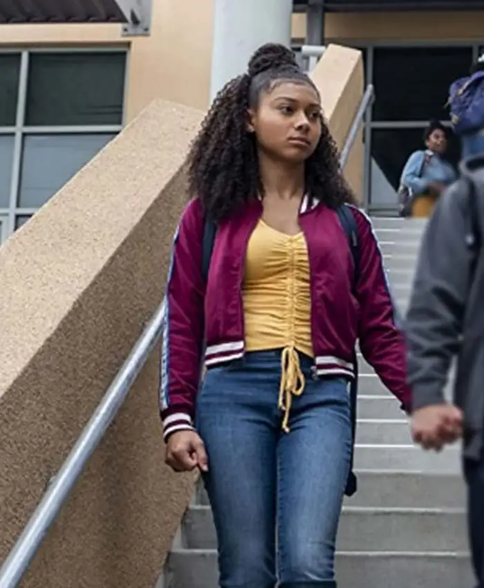 On My Block Monse Finnie Maroon Bomber Jacket On My Block Monse Finnie Maroon Bomber Jacket