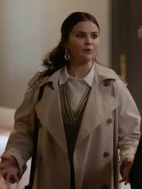 Only Murders In the Building S03 Selena Gomez White Trench Coat Only Murders In the Building S03 Selena Gomez White Trench Coat