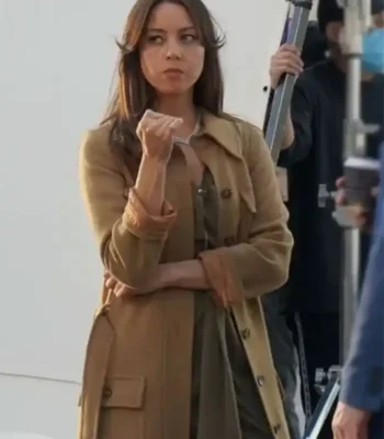 Operation Fortune 2023 Aubrey Plaza Brown Coat