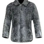 Persian Karakul Lamb Mink Fur Collar Gray Jacket