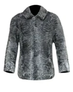 Persian Karakul Lamb Mink Fur Collar Gray Jacket