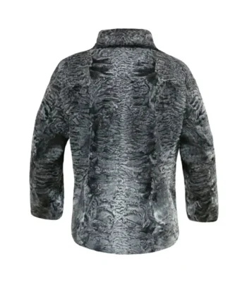 Persian Karakul Lamb Mink Fur Collar Gray Jacket
