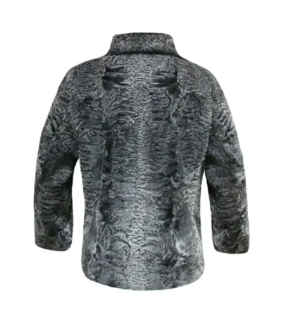 Persian Karakul Lamb Mink Fur Collar Gray Jacket