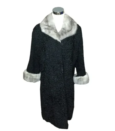 Persian Lamb With Mink Fur Cuffs & Collar Women Trench Coat