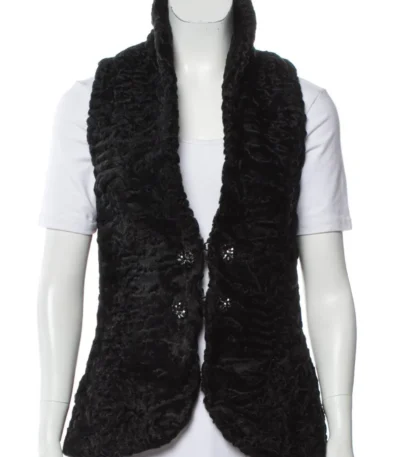 Persian Lamb Women Shawl Lapel Fur Waistcoat Vest