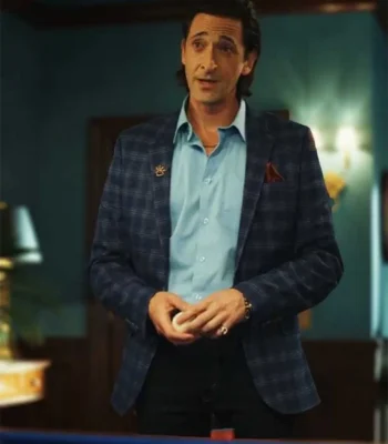 Poker Face 2023 Adrien Brody Blue Plaid Blazer