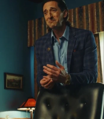 Poker Face 2023 Adrien Brody Blue Plaid Blazer