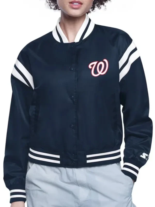 Printed Logo Washington Nationals Varsity Satin Jacket